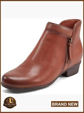 Women's Leather Ankle Booties with Side Zipper, Block Heel, Cushioned Comfort